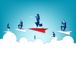 Business people flying on paper plane. Concept business vector illustration, Flat people character, Goal, Startup.