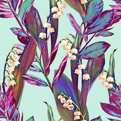 Spring flowers seamless pattern. Watercolor Hand painted illustration.