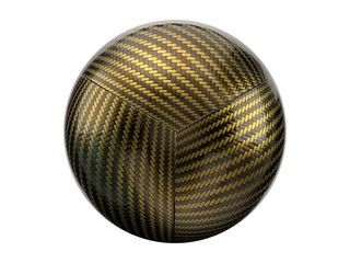 golden Carbon fiber sphere on black background. 3d illustration