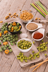 Wasabi coated peanuts. 