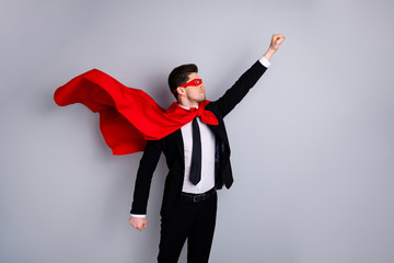Portrait of his he nice classy attractive macho purposeful ready guy wearing bright super look...