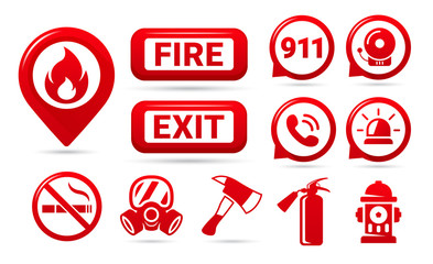 Set of fire safety icons. Fire emergency icons set. Vector symbols