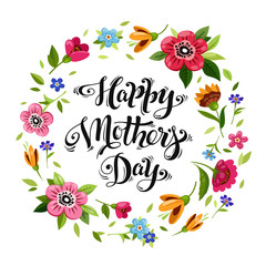 Happy Mothers Day card with calligraphy and flower