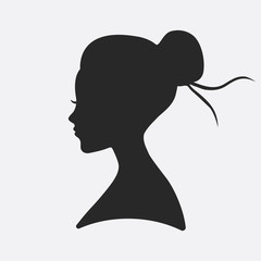 Woman head silhouette, face profile, vignette. Hand drawn vector illustration.
