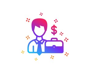 Businessman with Case icon. Diplomat with Dollar sign. Dynamic shapes. Gradient design businessman case icon. Classic style. Vector