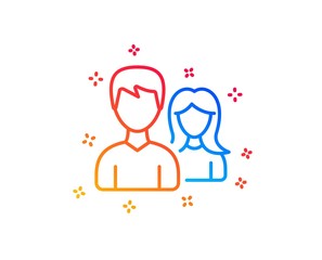 Group line icon. Users or Teamwork sign. Male and Female Person silhouette symbol. Gradient design elements. Linear teamwork icon. Random shapes. Vector