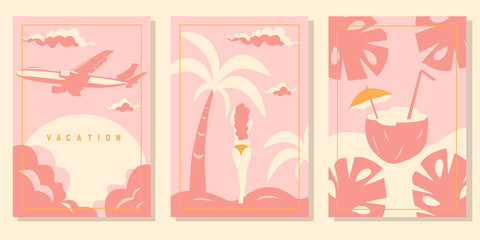 Fototapeta na wymiar Set of vector illustration - holiday cards. Summer print.