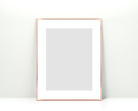 Rose gold frame mockup on a white background. 3x4 Vertical, Portrait 3d Rendering