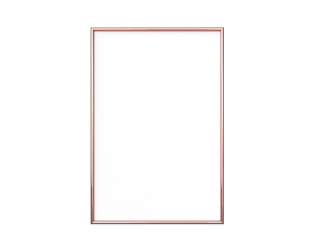 A4 Rose gold frame mockup on a white background. 2x3 Vertical, Portrait 3d Rendering