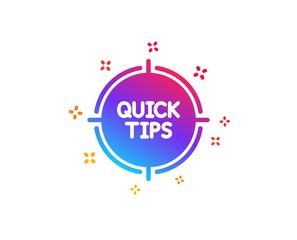 Quick tips aim icon. Helpful tricks target sign. Dynamic shapes. Gradient design tips icon. Classic style. Vector