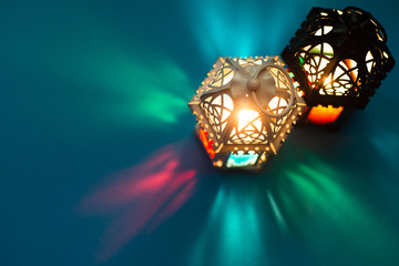 Top view low light static footage of Moroccan lantern.