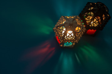 Top view low light static footage of Moroccan lantern.