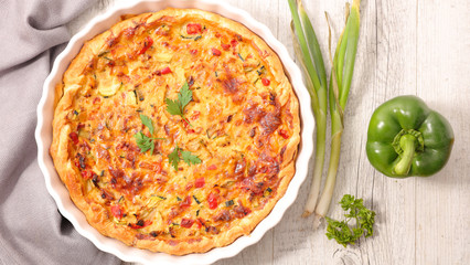 vegetable quiche with herbs, above