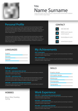 Professional Personal Resume Cv In White Black Square Design