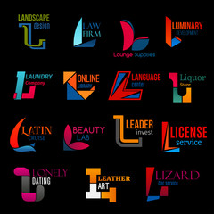 L creative modern corporate identity icons set
