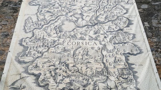 Reproduction of an old map of Corsica drawn by hand