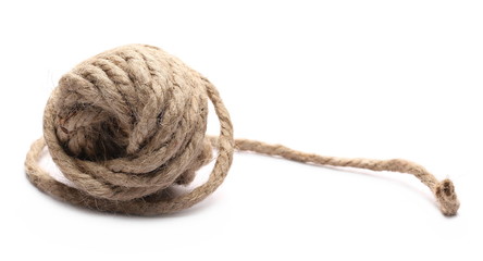 Rope yarn ball isolated on white background, texture