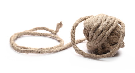 Rope yarn ball isolated on white background, texture