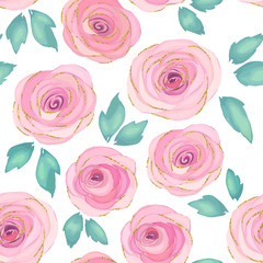 Floral seamless pattern with roses. Vector illustration. Watercolor style
