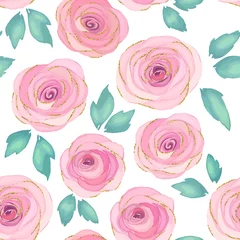 Behang Lichtroze Naadloze bloemmotief met rozen. Vector illustratie. Aquarel stijl