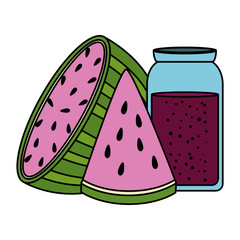 fresh watermelon slice and juice pot