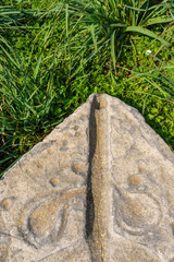 Ancient stone relief detail from Euromos Ancient City. Phallus shaped relief. Milas, Aydin, Turkey. Greek and Roman settlement