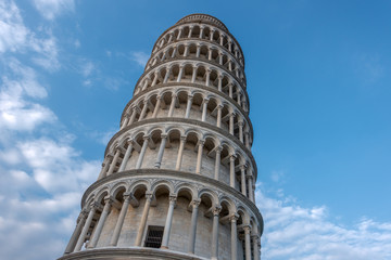 PISA, TUSCANY/ITALY  - APRIL 17 : Exterior view of the Leaning Tower of Pisa Tuscany Italy on April 17, 2019