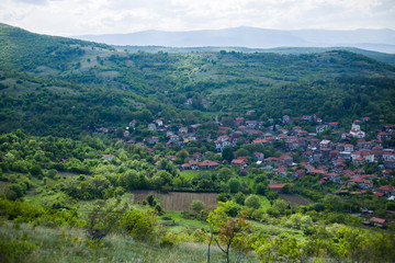 Fototapeta na wymiar View of village from the top of a hill