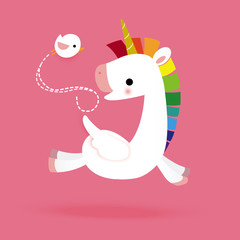 Unicorn horses are running with birds.