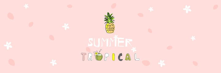  Summer cartoon doodle hand drawn tropical vector elements