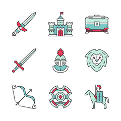 Medieval color icons set