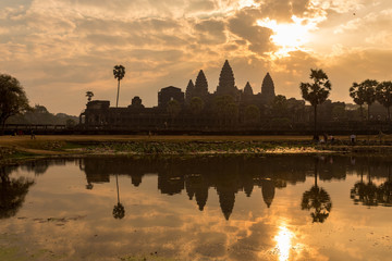 Fototapeta na wymiar Sunrise at Angkor Wat temple complex, Cambodia