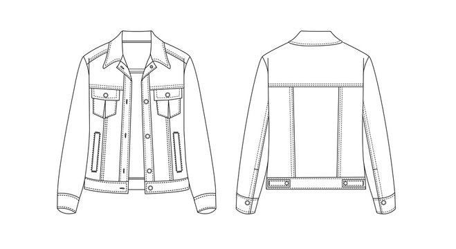 Girls Jean Jacket Sketch Fashion Flat Sketch Technical Drawing For ...