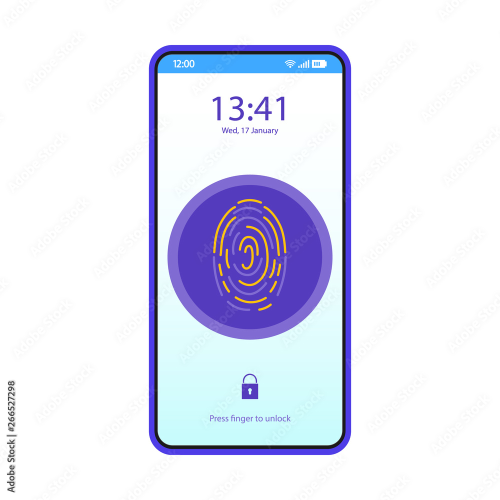 Poster fingerprint recognition lock app smartphone interface vector template