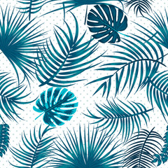 Vector tropical seamless pattern in green colors. Botany design.