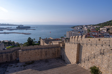 castle seasite,View from the old castle of Cesme, Turkey