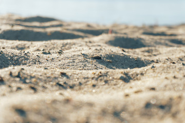 Abstract background of a sandy beach close-up in defocus