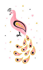 Abstract watercolor peacock vector illustration.