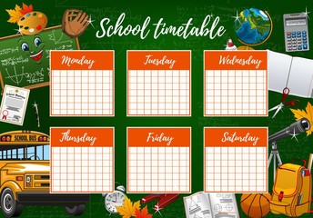 School timetable week schedule, study supplies