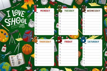 School timetable week schedule, classes supplies