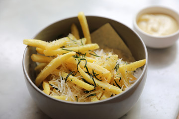 French fires , Fires potato in bowl appetizer