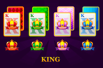 Set of four Kings playing cards suits for poker and casino. Set of hearts, spades, clubs and diamonds King. Icons on separate layers.
