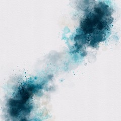 Hand painted blue watercolor background. Watercolor wash. Blue brush strokes background design isolated