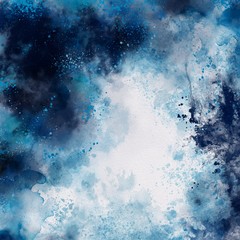 Hand painted blue watercolor background. Watercolor wash. Blue brush strokes background design isolated