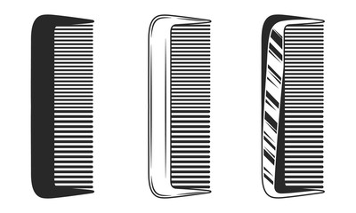 Barber Comb icon - vintage design element for logo, emblem, label. Vector set of 3 combs in other 3 styles.