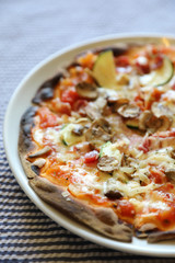 Pizza with bacon and mushroom , italian food