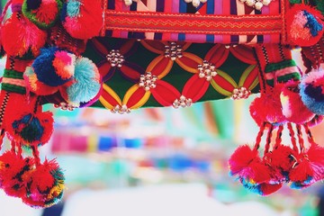 Close up thailand Colorful tribal bag  background