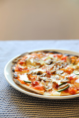 Pizza with bacon and mushroom , italian food