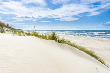 Pusta dzika plaża koło Mrzeżyna nad Bałtykiem w Polsce - obrazy, fototapety, plakaty