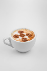 conceptual,cup of coffe americano ,with beans,isolated white background